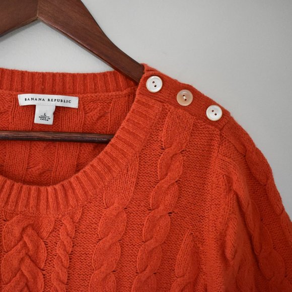 Banana Republic orange cable knit short sleeve sweater size large in wool - Picture 3 of 4